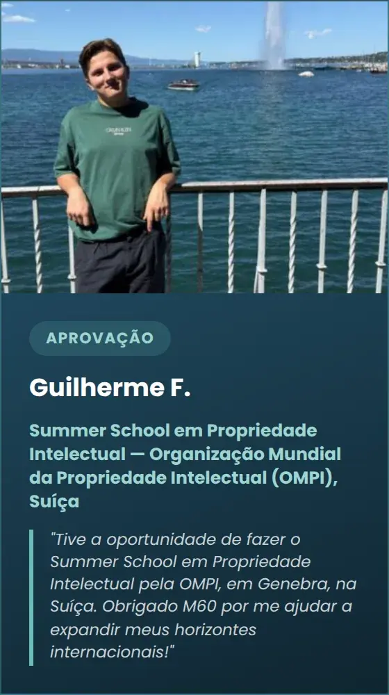 Guilherme F., Summer School na OMPI, Suíça